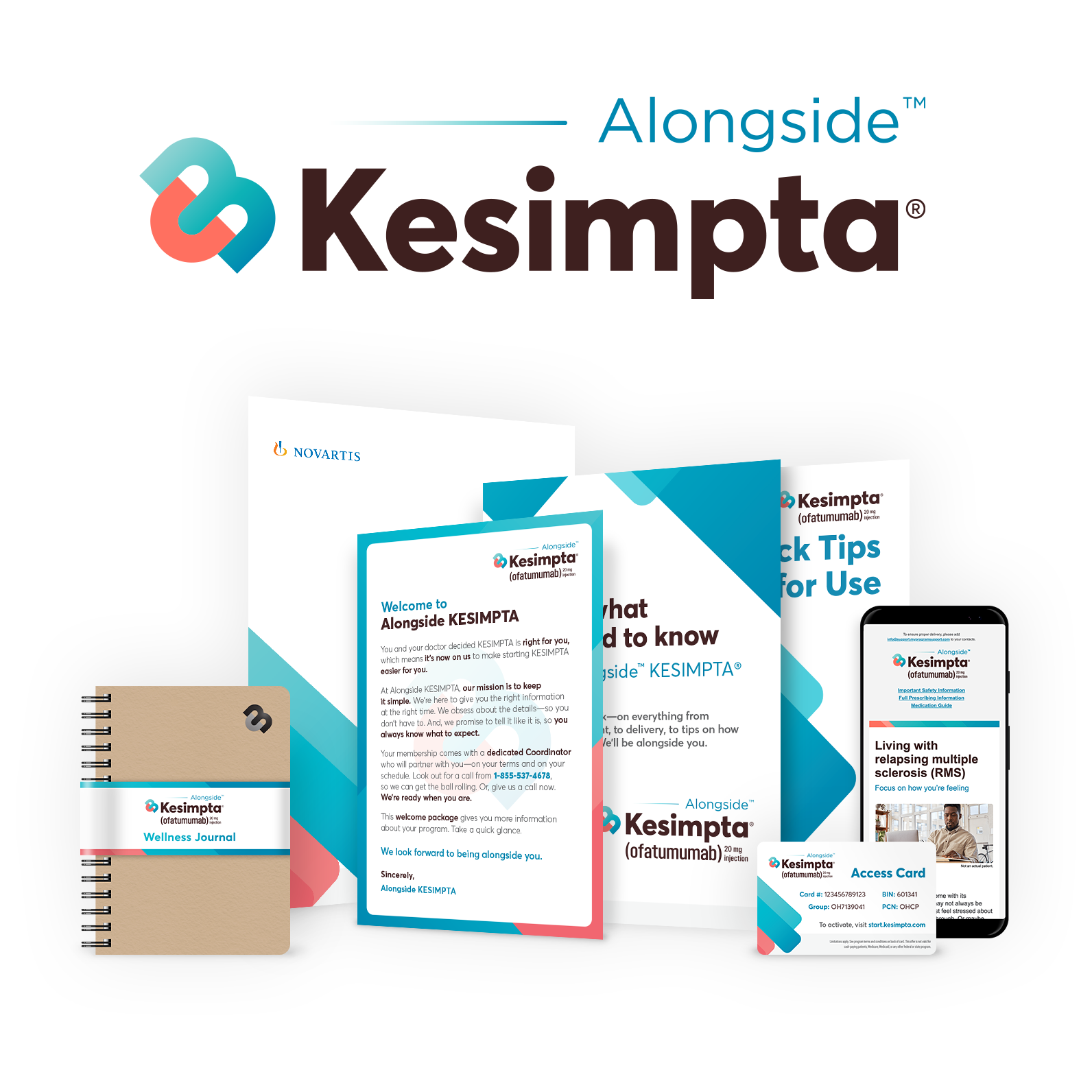 Alongside Kesimpta branding and patient support kit, including print materials and mobile resources