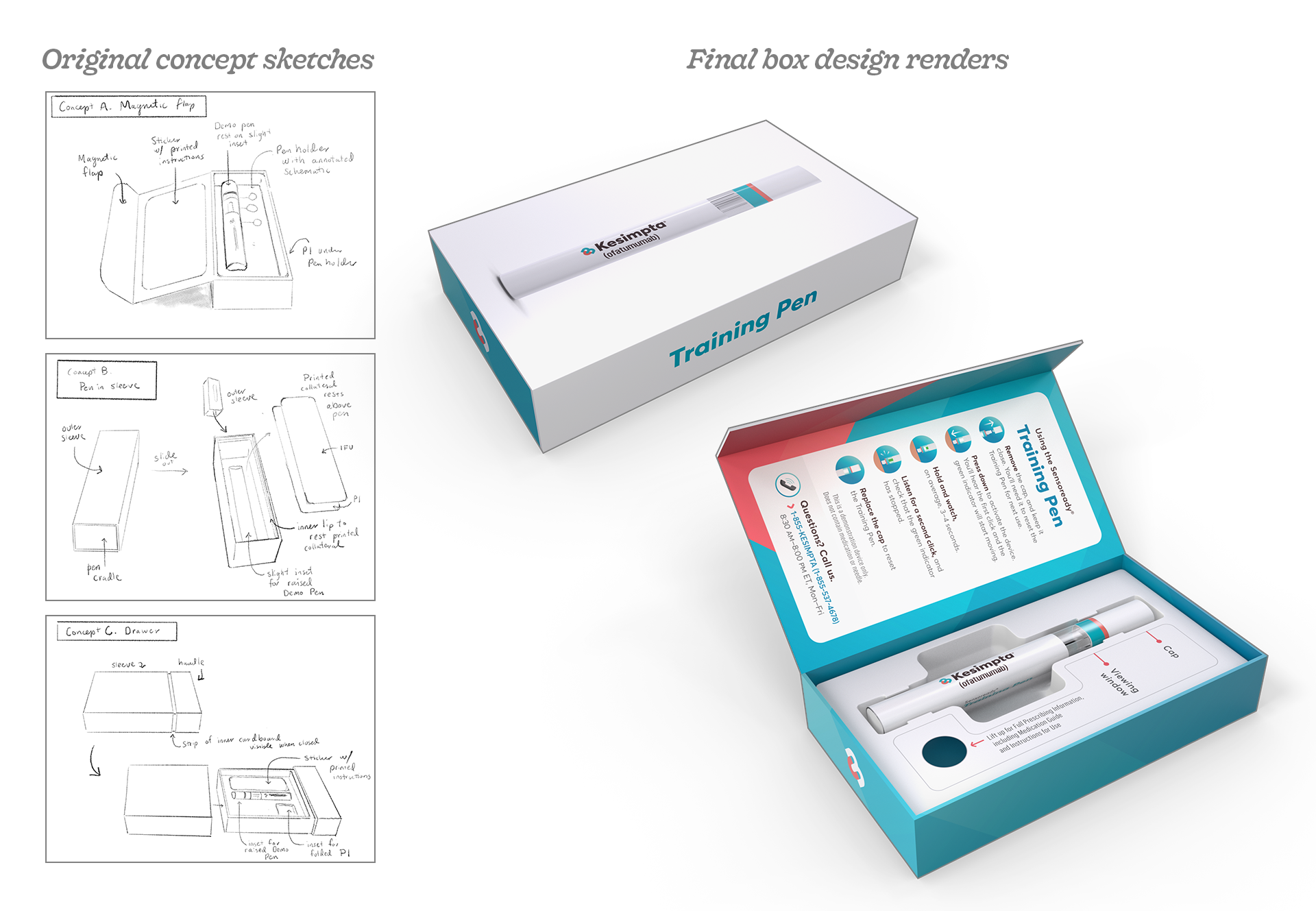 Original concept sketches and final patient sample box design