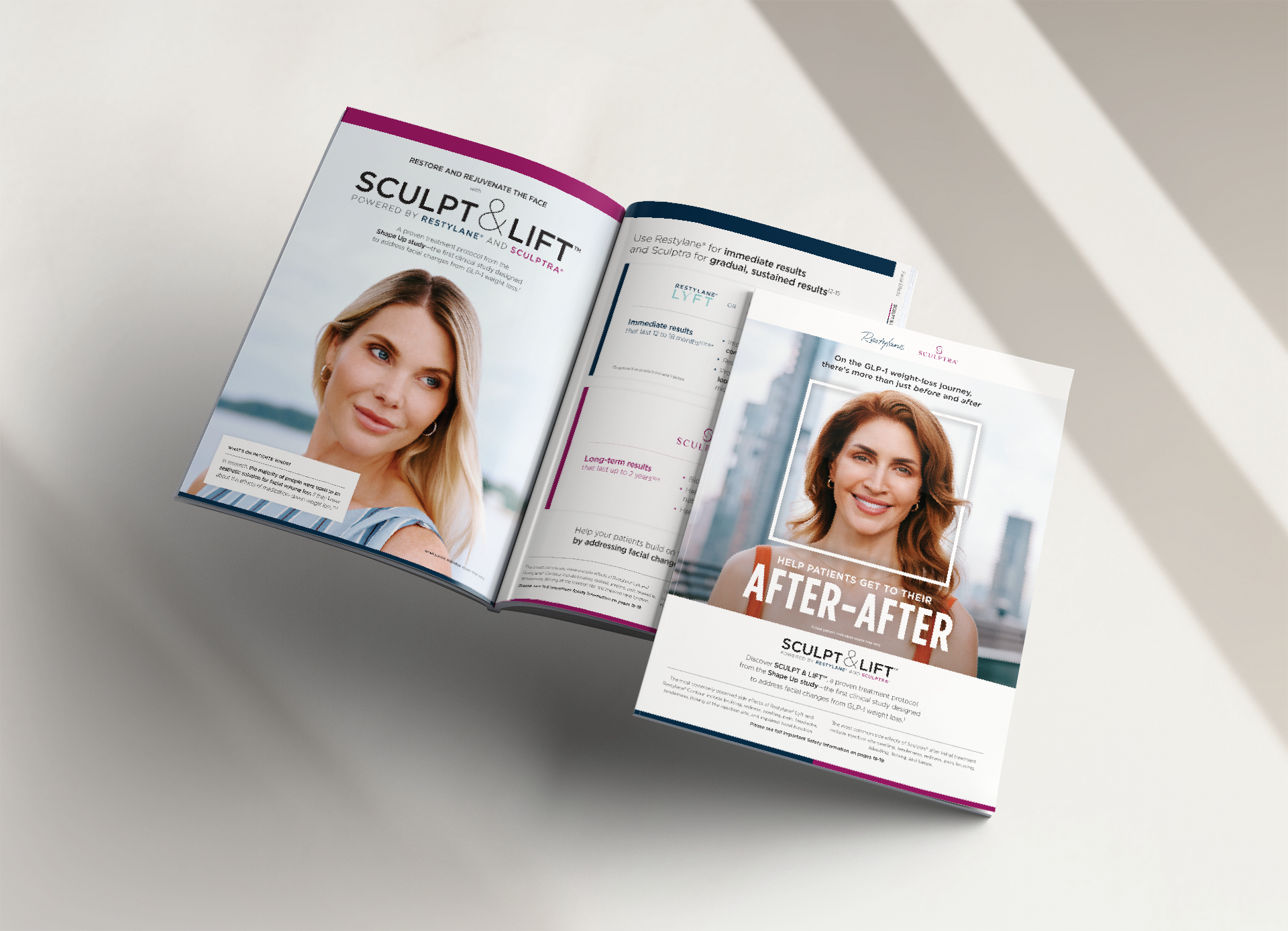 Restylane and Sculptra Sculpt & Lift campaign brochures for healthcare professionals