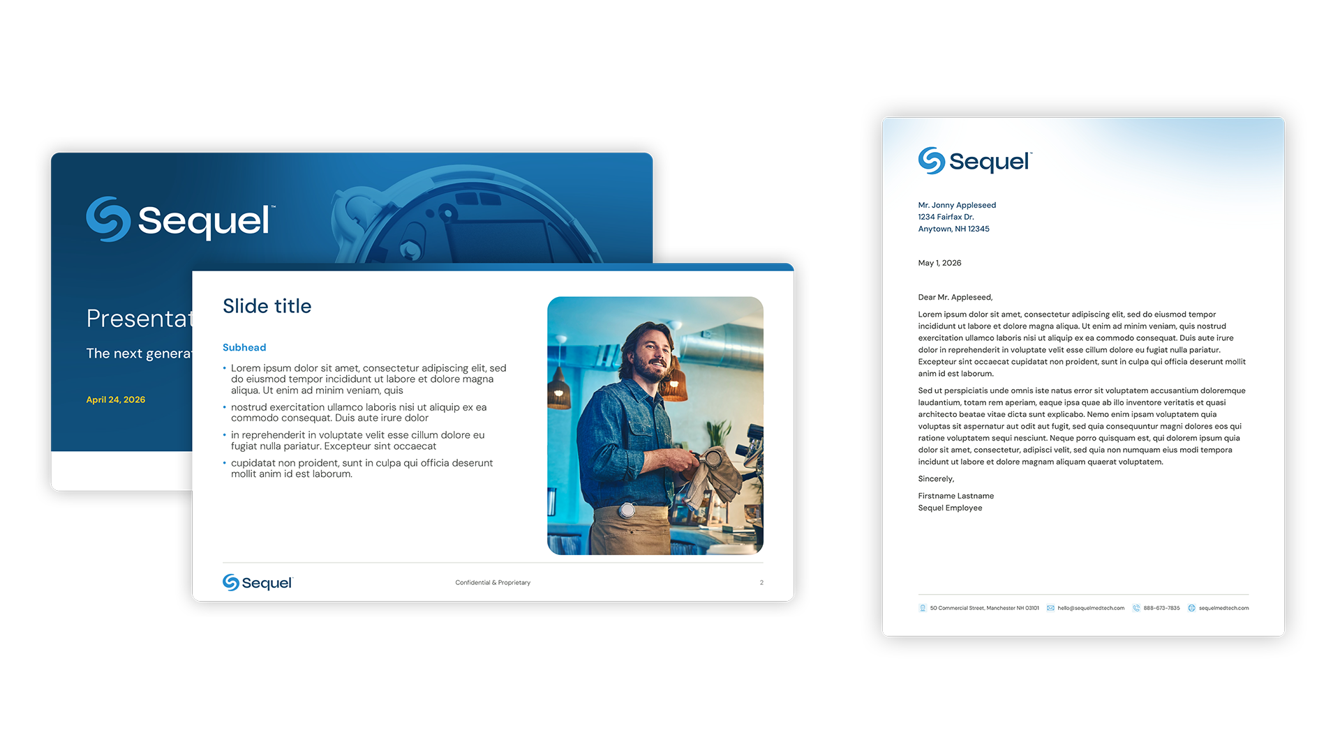 Sequel presentation and correspondence templates